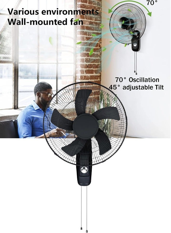 VUCATIN Oscillating Wall Mount Fan 16 Inch 4000 CFM Industrial Wall Fan with 5 Blades 3 Speeds Adjustable 45° Tilt and 70° Oscillation Ideal for Home  Bedroom Gym & Office (Wall Mounted Fan Black) - Image 1