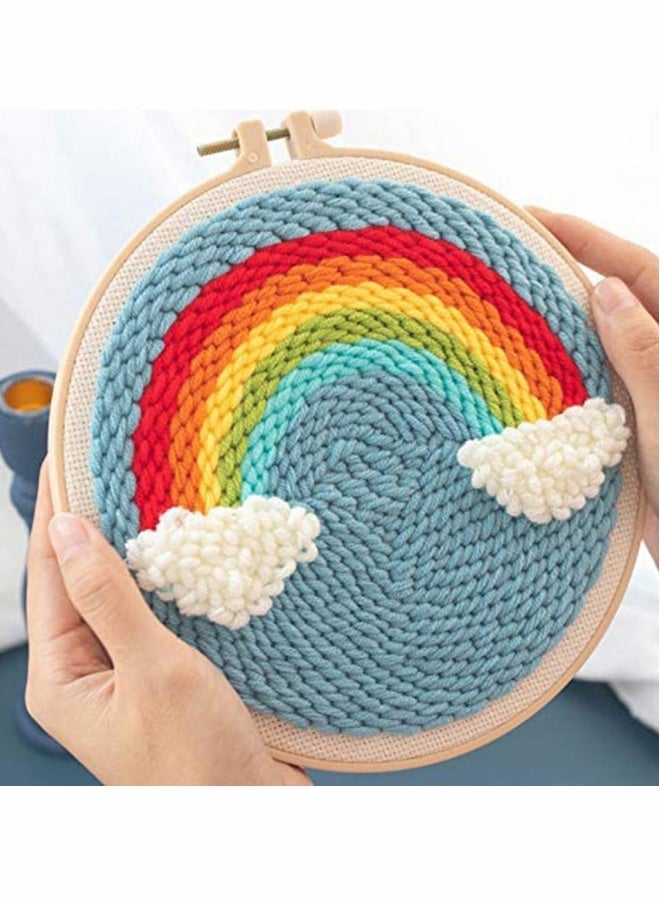 Punching Needle Rainbow Embroidery Starter Kit Punching Needle Tool Threader Fabric Embroidery Ring Yarn Carpet Punch Needle Beginner Embroidery Set High-quality Embroidery Fabric - Image 1