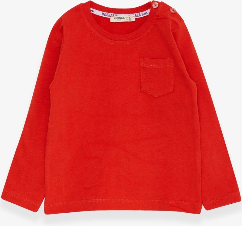 Breeze Baby Boy Long Sleeve T-Shirt With Pocket Orange (9 Months-3 Years)  - Image 1
