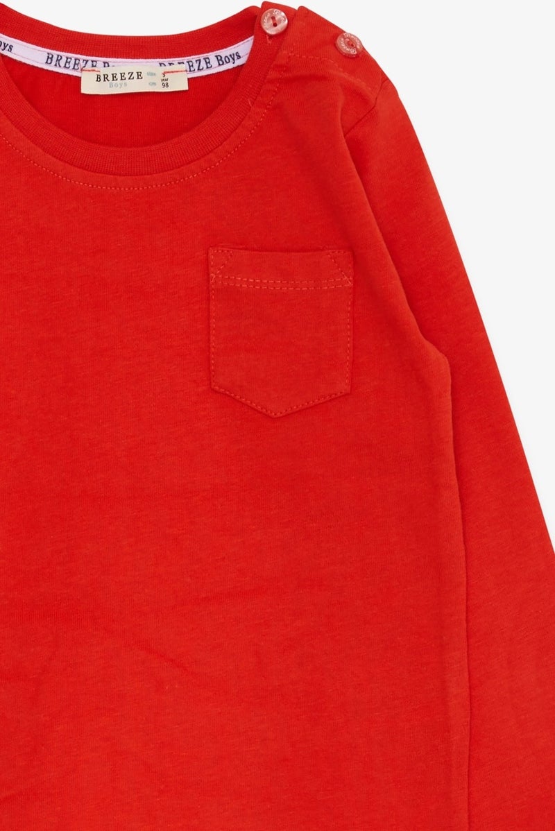 Breeze Baby Boy Long Sleeve T-Shirt With Pocket Orange (9 Months-3 Years)  - Image 3