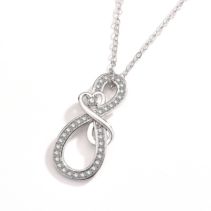 Generic Zhenrong Amazon New Micro-inlaid Diamond Love Heart-shaped Pendant European and American Creative 925-plated Silver 8-letter Womens Necklace Necklace "45cm] 