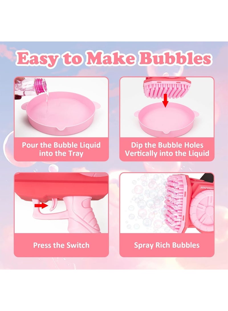 SOLARAE Kids Bubble Machine, 139 Holes Automatic Bubble Blaster Blower Toy with 2 Bubble Refill Solution, Indoor Outdoor Bubble Maker, Game Activities Toys for Birthday Wedding Party Favors, Pink - Image 4