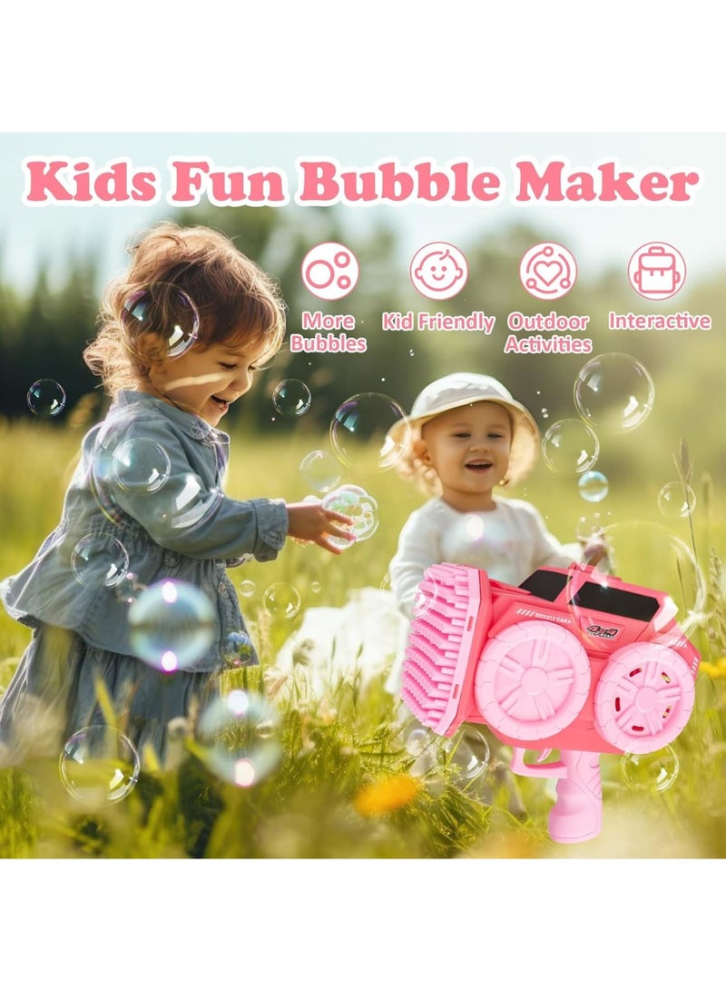 SOLARAE Kids Bubble Machine, 139 Holes Automatic Bubble Blaster Blower Toy with 2 Bubble Refill Solution, Indoor Outdoor Bubble Maker, Game Activities Toys for Birthday Wedding Party Favors, Pink - Image 2