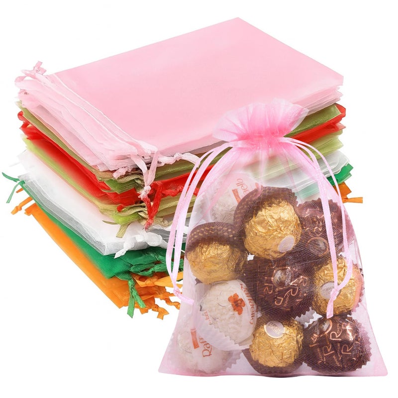 Crweety 50 Pcs Mixed Color Organza Bags 5x7 Inch, Small Gift Bags Small Mesh Bags Drawstring Goodie Bags for Wedding Party Favor Valentine Gift - Image 1