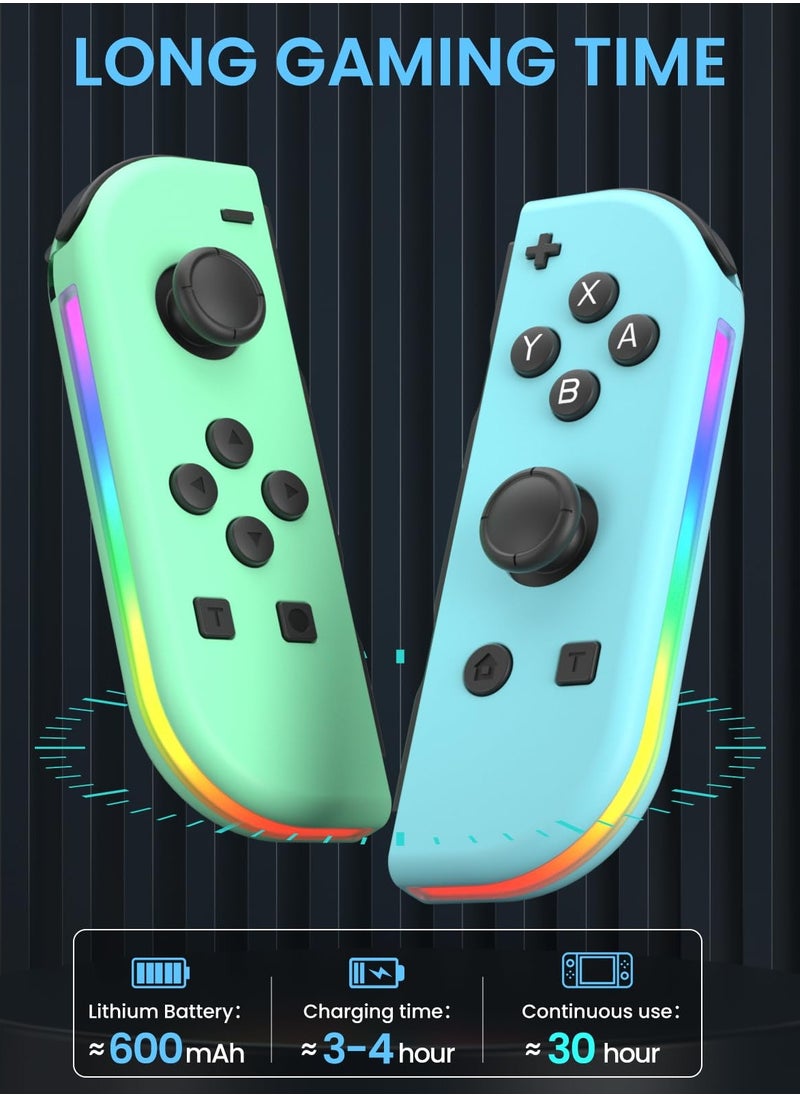 Generic - Joy Cons Wireless Controller for Nintendo Switch, Replacement for Switch Joypad with RGB Light, Joystick Support Double Vibration/Wake-up/Screenshot (Blue Green) - Image 1