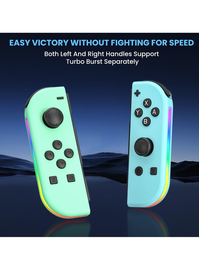 Generic - Joy Cons Wireless Controller for Nintendo Switch, Replacement for Switch Joypad with RGB Light, Joystick Support Double Vibration/Wake-up/Screenshot (Blue Green) - Image 1