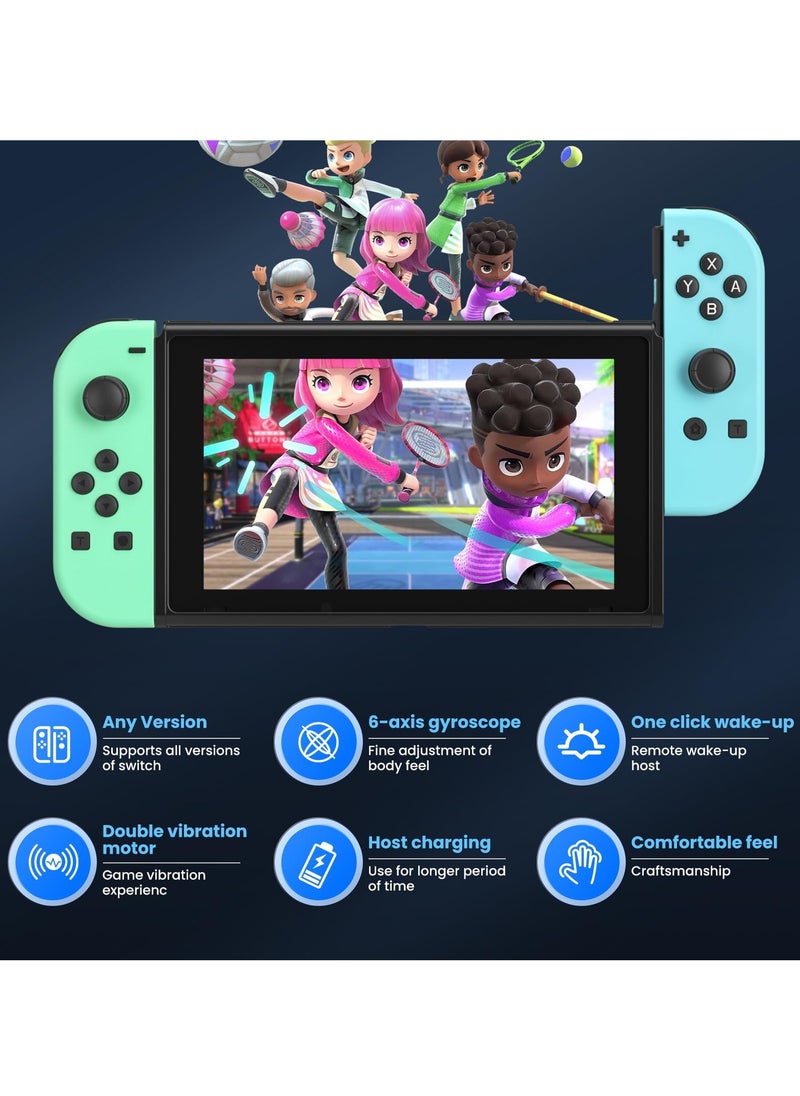 Generic - Joy Cons Wireless Controller for Nintendo Switch, Replacement for Switch Joypad with RGB Light, Joystick Support Double Vibration/Wake-up/Screenshot (Blue Green) - Image 1