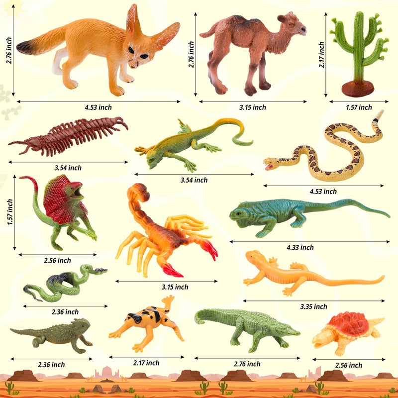 XGHSHW 32 Pcs Desert Animal Figurines Set,Desert Diorama Supplies Playset Camel Fox Rattlesnake Lizard Tree Cactus Desert Decor for Kids Cake Toppers Party Favors School Projects Educational Learning - Image 2