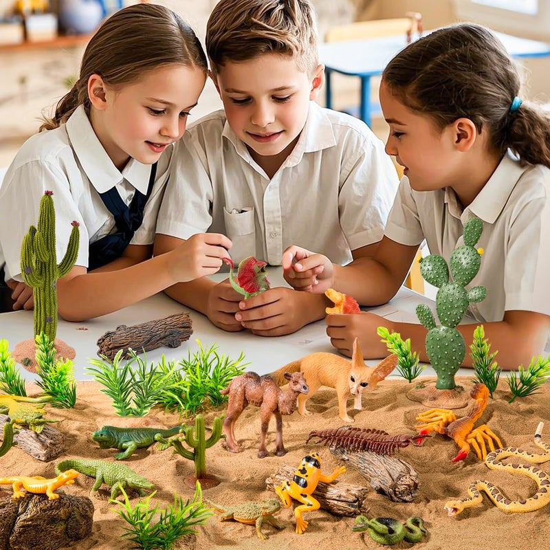XGHSHW 32 Pcs Desert Animal Figurines Set,Desert Diorama Supplies Playset Camel Fox Rattlesnake Lizard Tree Cactus Desert Decor for Kids Cake Toppers Party Favors School Projects Educational Learning - Image 5