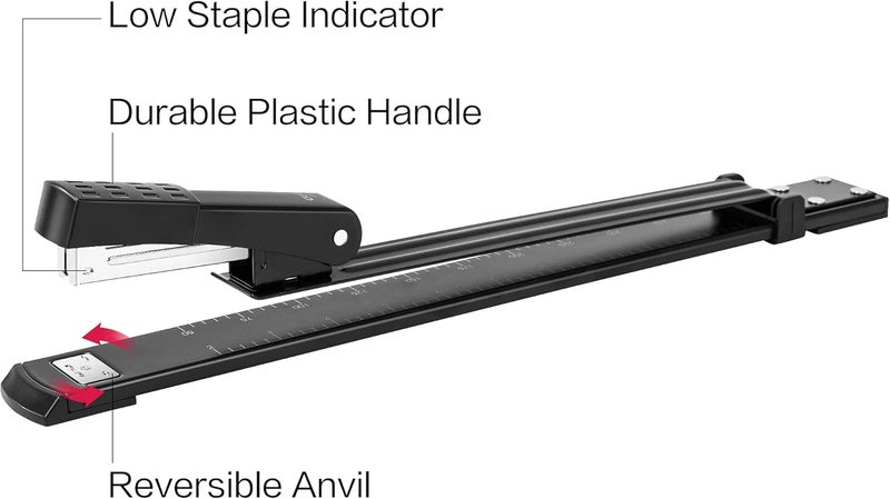 Deli Long Reach Stapler, 20 Sheet Capacity, Long Arm Standard Staplers For Booklet Or Book Binding, Black - Image 3