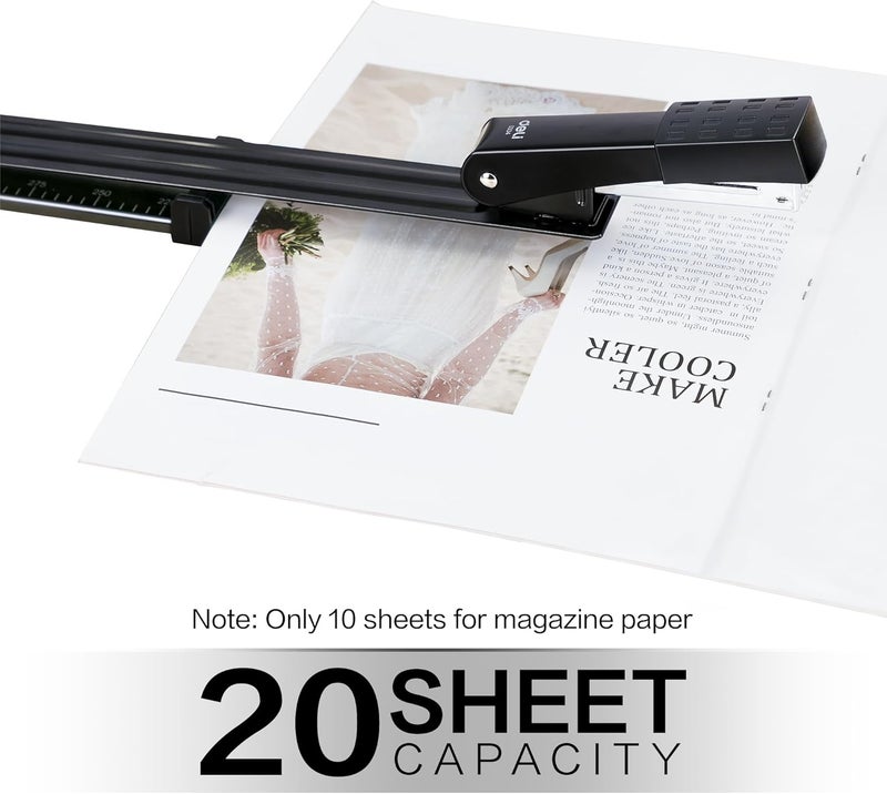 Deli Long Reach Stapler, 20 Sheet Capacity, Long Arm Standard Staplers For Booklet Or Book Binding, Black - Image 2