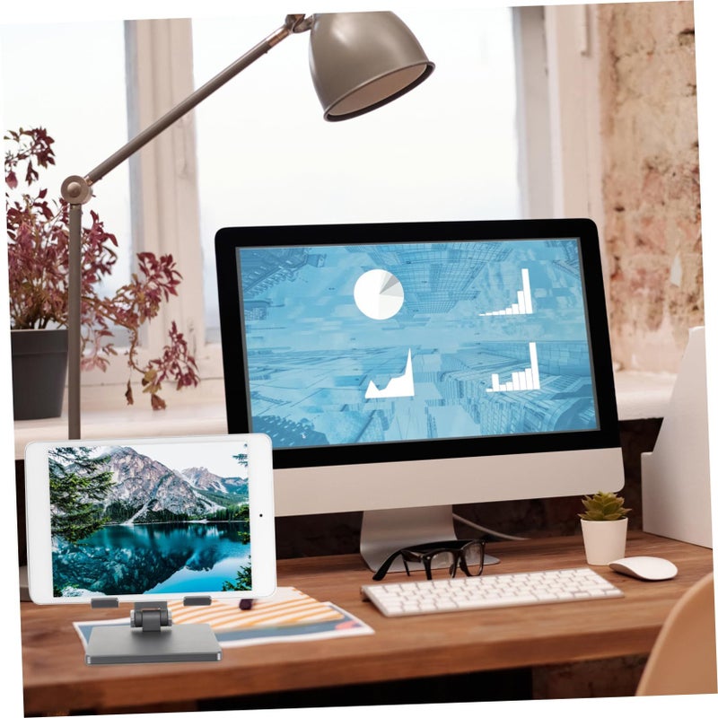 Silver Multi Angle Adjustable Foldable Tablet Stand For Desk Stable Desktop Holder Office Library Kitchen Shop Use - Image 4