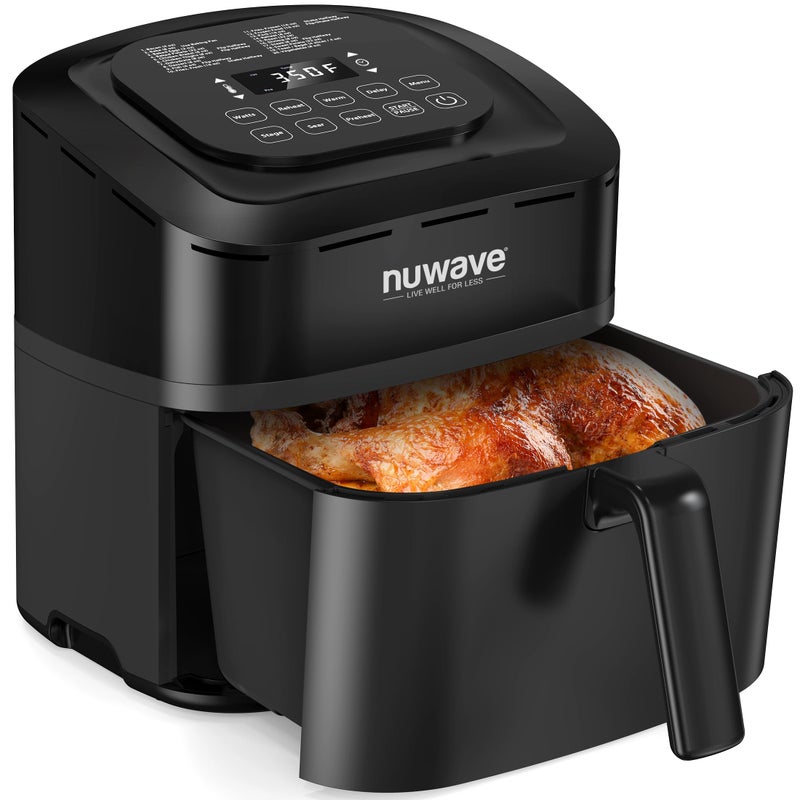 Nuwave Nuwave Brio 10in1 Air Fryer 725Qt with Patented Linear T Thermal Technology for Crisping Roasting Dehydrating and Reheating NonStick Dishwasher Safe Basket and App with 100 Recipes  Black
