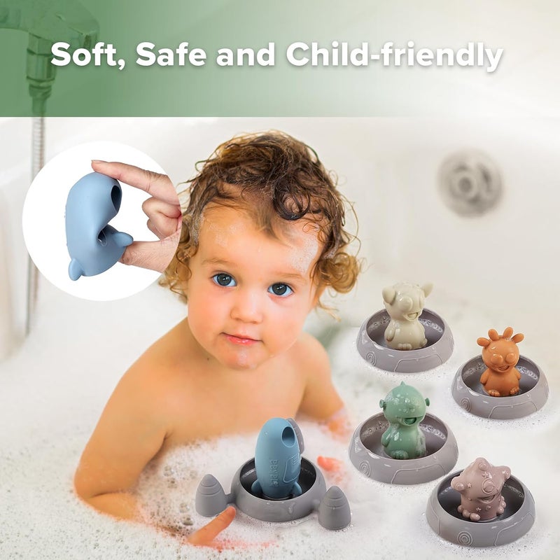 haakaa Alien Explorers Baby Bath Toys, Food-Grade Silicone Alien Squirt Toys for Toddlers, Mold-Free Floating Water Toys for Bathtubs, Pools & Beaches, Detachable Design for Kids Ages 1-3(Whole Set) - Image 5
