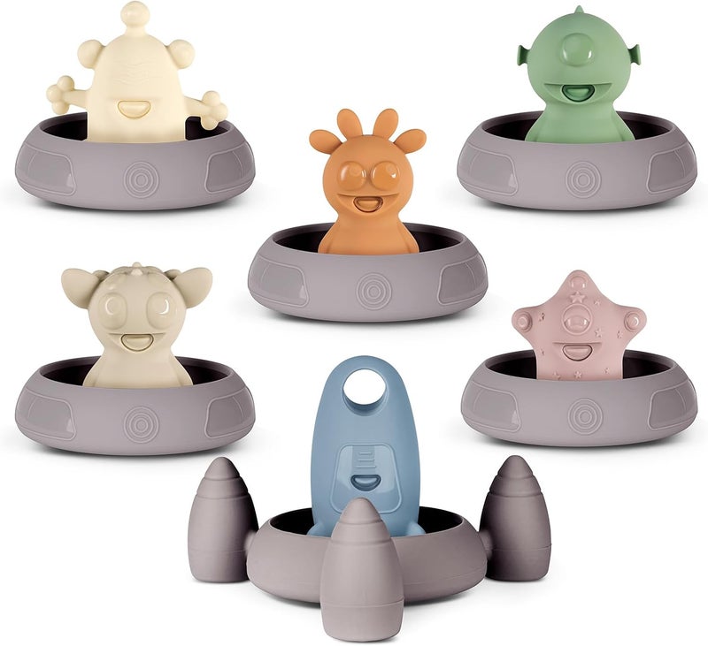haakaa Alien Explorers Baby Bath Toys, Food-Grade Silicone Alien Squirt Toys for Toddlers, Mold-Free Floating Water Toys for Bathtubs, Pools & Beaches, Detachable Design for Kids Ages 1-3(Whole Set) - Image 1