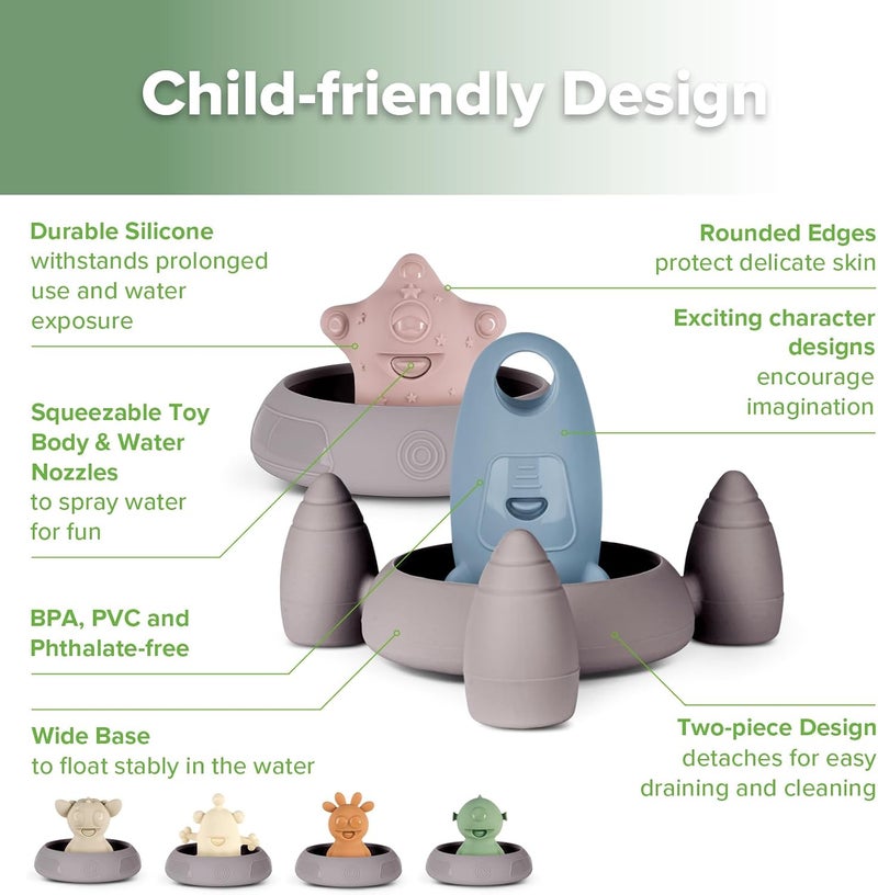 haakaa Alien Explorers Baby Bath Toys, Food-Grade Silicone Alien Squirt Toys for Toddlers, Mold-Free Floating Water Toys for Bathtubs, Pools & Beaches, Detachable Design for Kids Ages 1-3(Whole Set) - Image 4