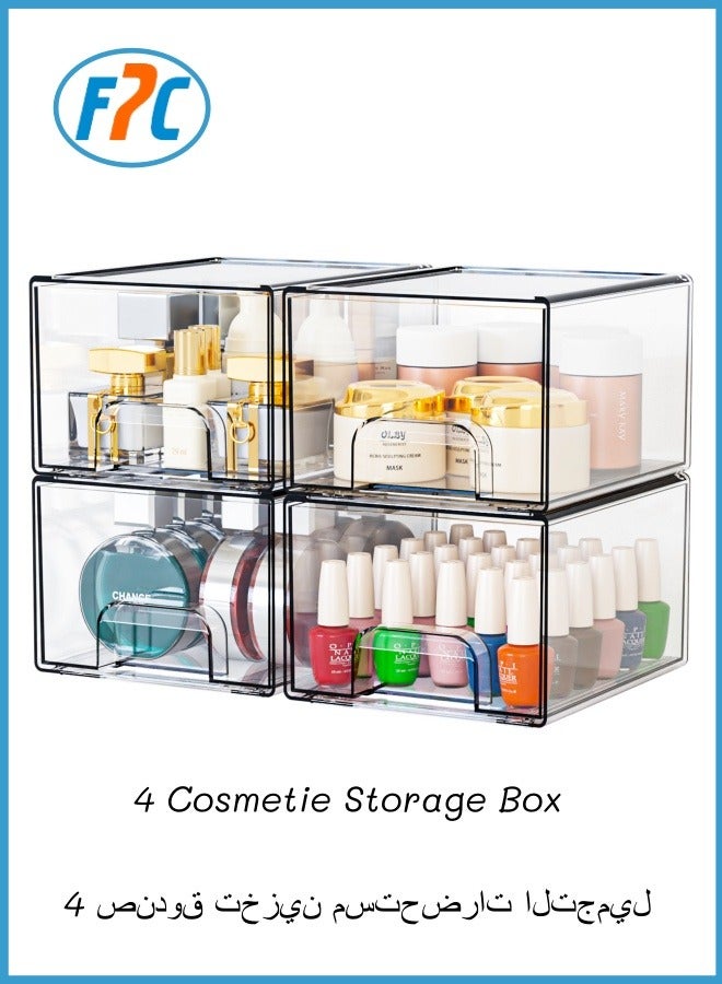 أف بي سي 4 حزمة واضحة الدرجات التخزين القابلة للتراكم - 4.4 "منظم تخزين الاكريليك للمكياج والحمام والغرور والمطبخ والغسلة المنزلية والمخزنة المنظمة - سهلة التجميع - Image 1