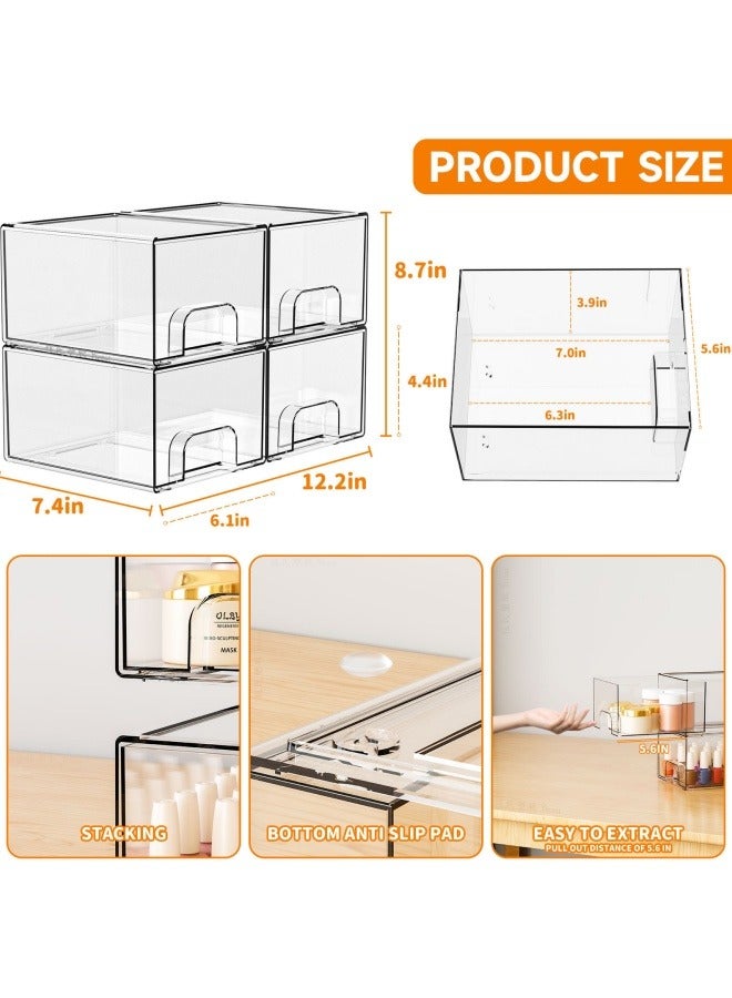 أف بي سي 4 حزمة واضحة الدرجات التخزين القابلة للتراكم - 4.4 "منظم تخزين الاكريليك للمكياج والحمام والغرور والمطبخ والغسلة المنزلية والمخزنة المنظمة - سهلة التجميع - Image 2