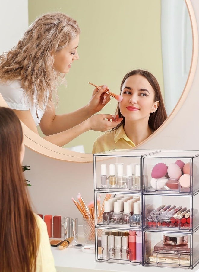 أف بي سي 4 حزمة واضحة الدرجات التخزين القابلة للتراكم - 4.4 "منظم تخزين الاكريليك للمكياج والحمام والغرور والمطبخ والغسلة المنزلية والمخزنة المنظمة - سهلة التجميع - Image 4
