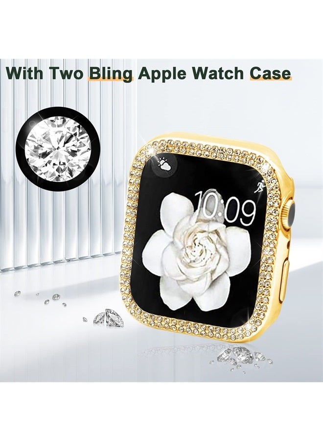 Mosonio Compatible with Apple Watch Band 38mm with Case Women, Bling Metal Wristband Strap with 2 Pack Bling PC Protective Cover for iWatch Series 3/2/1(38mm, Gold) - Image 3