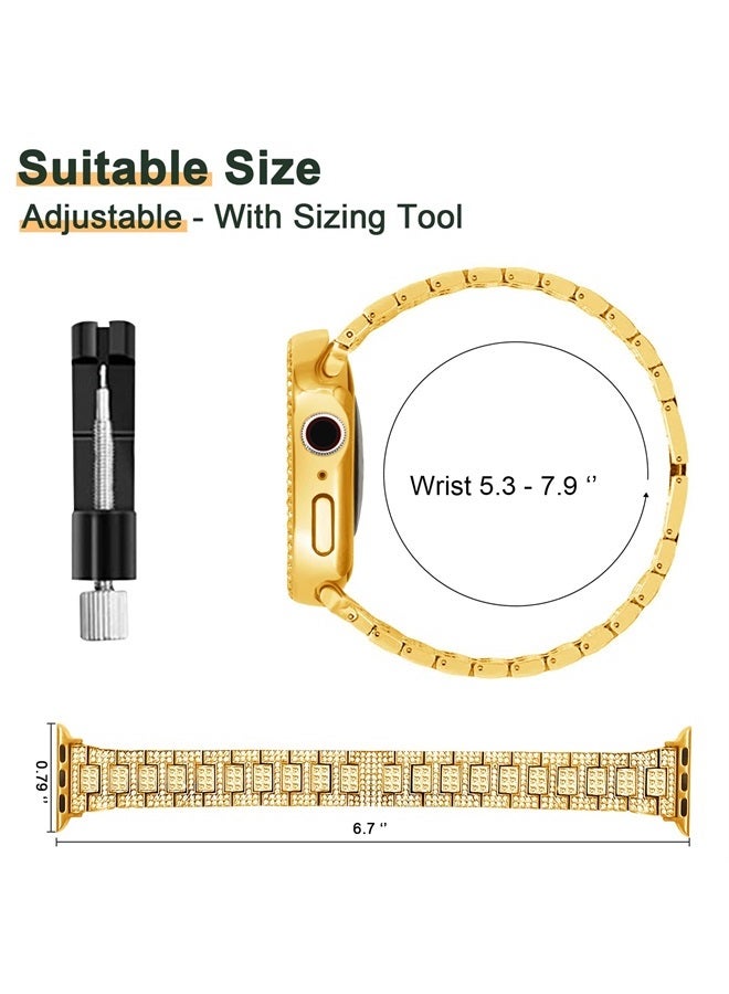 Mosonio Compatible with Apple Watch Band 38mm with Case Women, Bling Metal Wristband Strap with 2 Pack Bling PC Protective Cover for iWatch Series 3/2/1(38mm, Gold) - Image 4