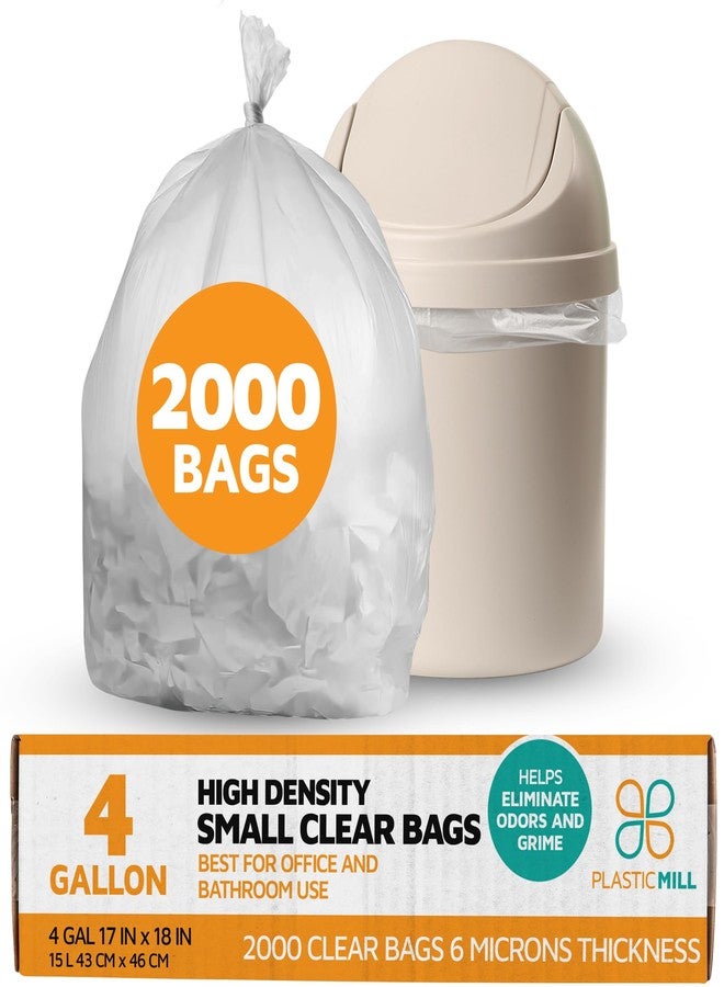 PlasticMill Heavy Duty Trash Bags - Clear Garbage Bags - Plastic Trash Bags - Kitchen, Bathroom, Office Garbage Bags, Trash Can Liners - 4-Gallon Small Trash Bags, 6 Microns, 17"x18" (2,000-Count) - Image 1