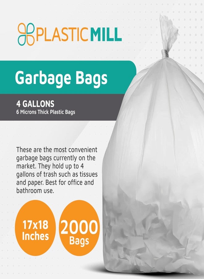 PlasticMill Heavy Duty Trash Bags - Clear Garbage Bags - Plastic Trash Bags - Kitchen, Bathroom, Office Garbage Bags, Trash Can Liners - 4-Gallon Small Trash Bags, 6 Microns, 17"x18" (2,000-Count) - Image 2