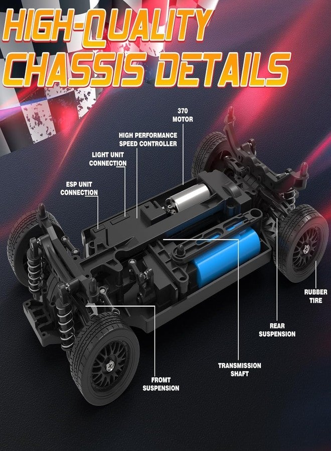 RABJET 1:16 RC Drift Car 4WD 2.4GHz Remote Control Cars with Gyro 50km/H High Speed Drifting Car with LED Lights, Drift Tires ESP Full Proportion RC Race Cars Toy for Adults Boys Girls Kids - Image 5