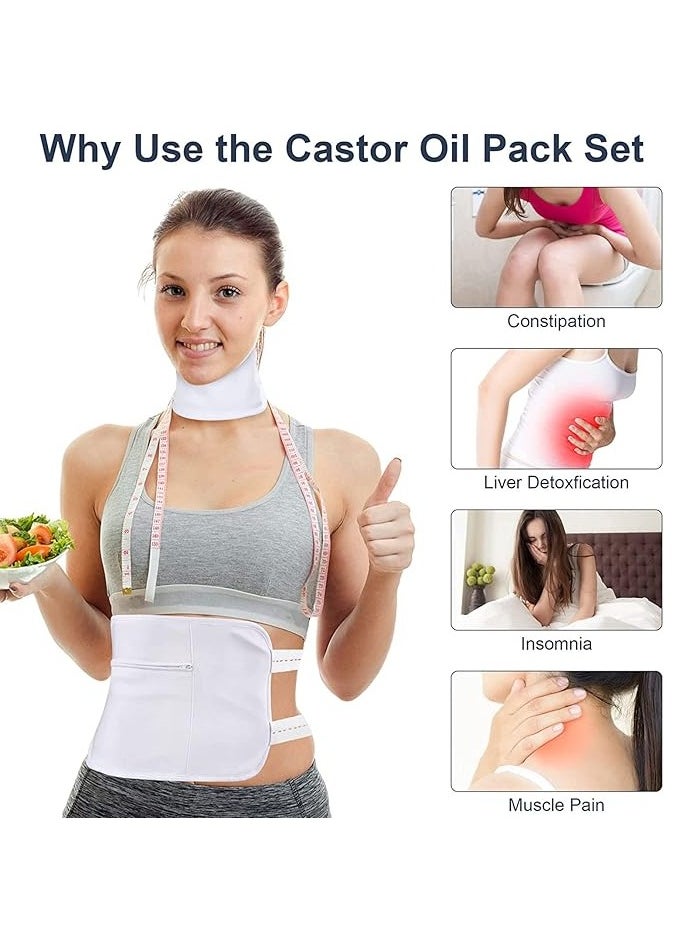 ALIVER - ALIVER Castor Oil Wrap Pack White (Oil Included), Reusable Castor Oil Pack Kit Bamboo Cotton Castor Oil Pack Wrap for Neck Relaxation, Constipation, Insomnia, Muscle Pain - Image 1