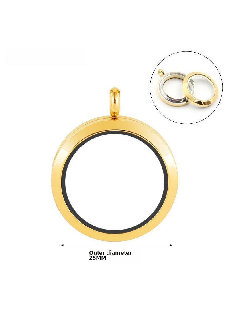 Generic Stainless Steel Glass Locket Pendant Necklace 25mm golden stainless steel threaded phase box 
