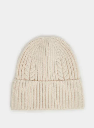 Styli Beige Cable Knit Beanie