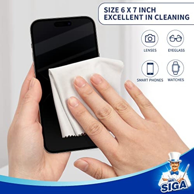 أقمشة تنظيف فاخرة من الألياف الدقيقة من MR.SIGA للعدسات والنظارات وشاشات التلفزيون والأجهزة اللوحية وتلميع البورسلين الفضي، 3 عبوات باللون الأزرق الداكن مقاس 16 × 16 بوصة، 3 عبوات باللون الرمادي مع 6 × 7 بوصة - Image 4