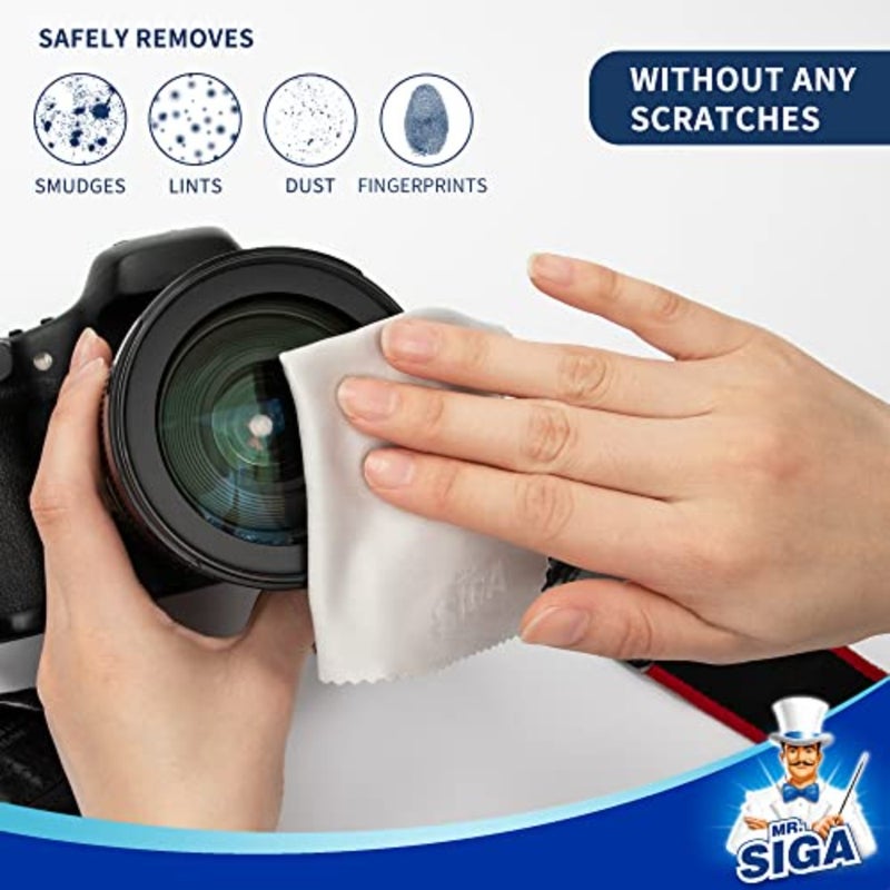 أقمشة تنظيف فاخرة من الألياف الدقيقة من MR.SIGA للعدسات والنظارات وشاشات التلفزيون والأجهزة اللوحية وتلميع البورسلين الفضي، 3 عبوات باللون الأزرق الداكن مقاس 16 × 16 بوصة، 3 عبوات باللون الرمادي مع 6 × 7 بوصة - Image 3