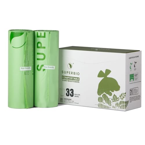 SUPERBIO 33 Gallon Compostable Yard Waste Bags Lawn Leaf Bags 40 Count ASTM D6400 BPI and OK compost INDUSTRIAL - Image 2