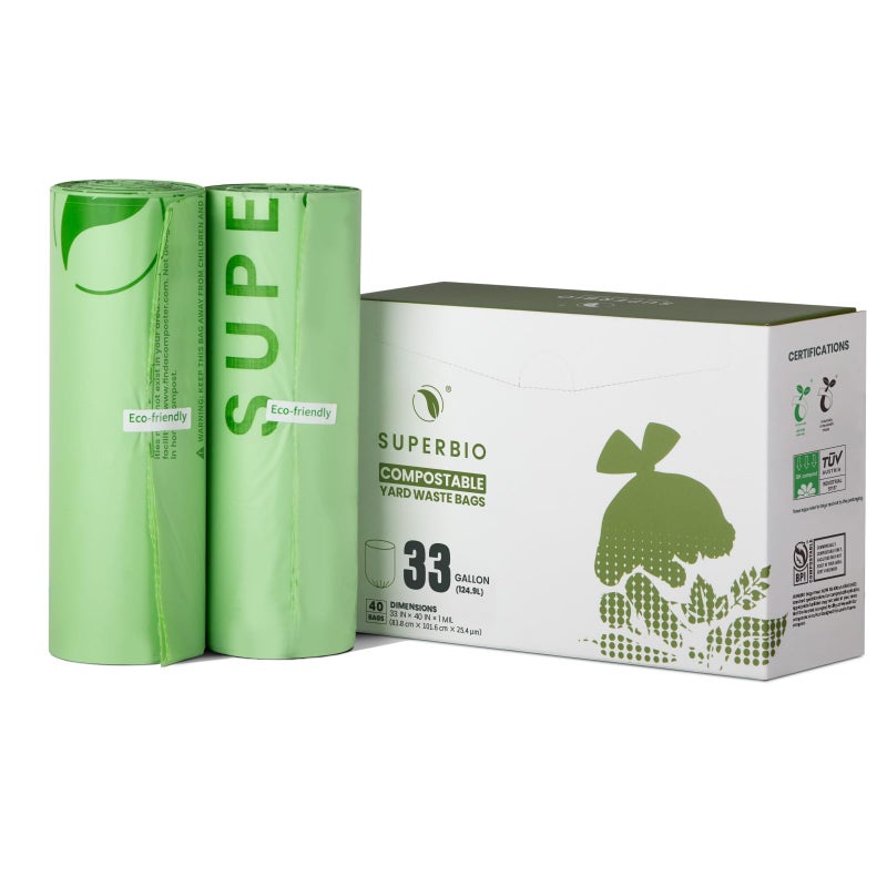 SUPERBIO 33 Gallon Compostable Yard Waste Bags Lawn Leaf Bags 40 Count ASTM D6400 BPI and OK compost INDUSTRIAL - Image 3