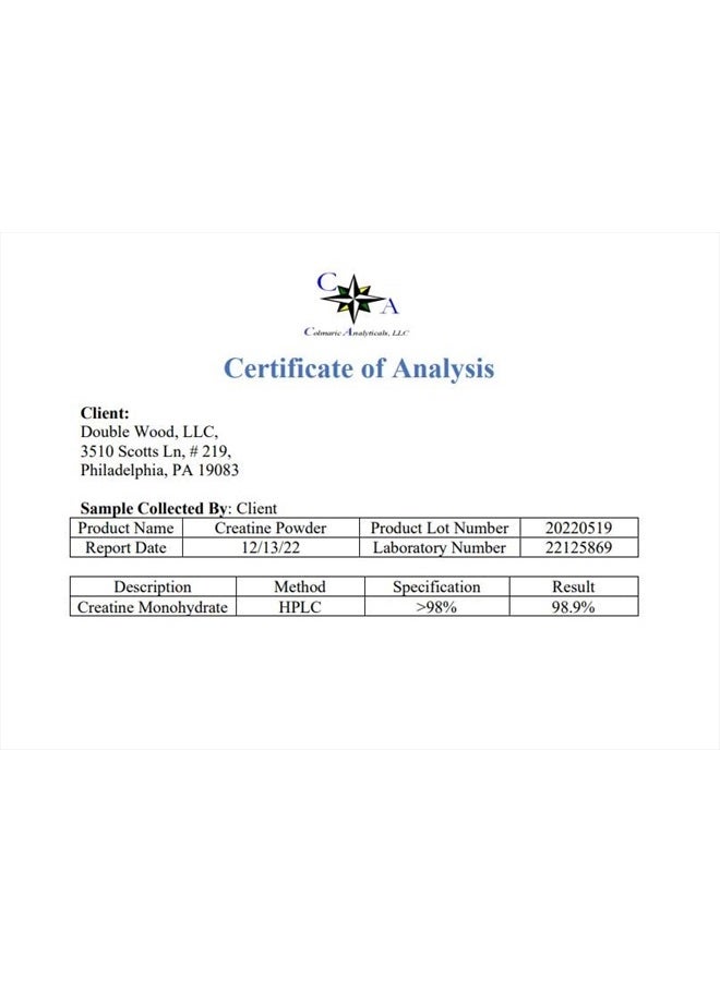 Double Wood Supplements مسحوق الكرياتين مونوهيدرات 1.1 رطل (100 حصة من 5 جرامات لكل منها - مسحوق كرياتين مجهرية مختبر من طرف ثالث) (مع ملعقة) (كرياتين مونوهيدرات) من دابل وود - Image 5