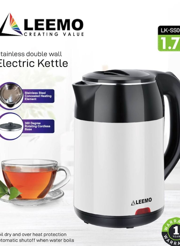 LEEMO غلاية كهربائية مزدوجة الجدار من الفولاذ المقاوم للصدأ من LEEMO LK-SS002DW سعة 1.7 لتر وقوة 1800 وات - Image 2