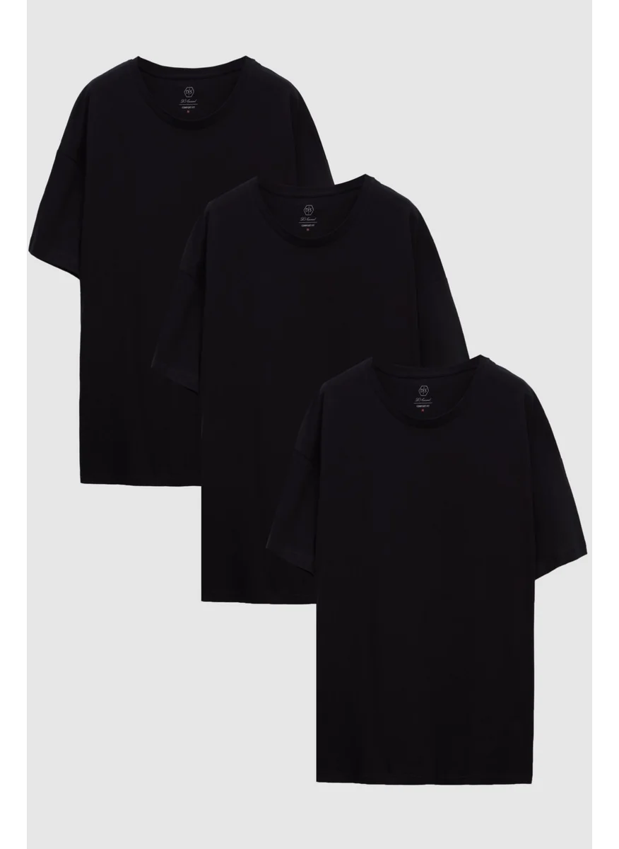 D'S DAMAT Ds Damat Comfort Black 3-Piece Loose Cut 100% Cotton T-Shirt