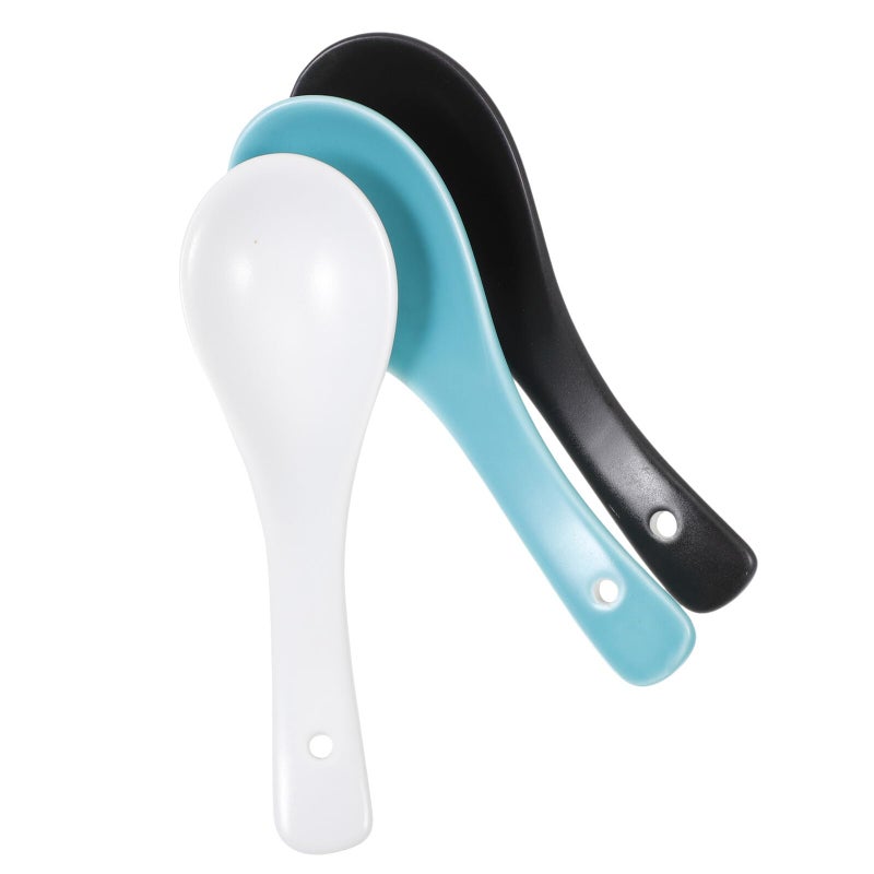 Ceramic Soup Spoons Set of 3 Polished Assorted Colors Kitchen Serving Utensils - Image 2