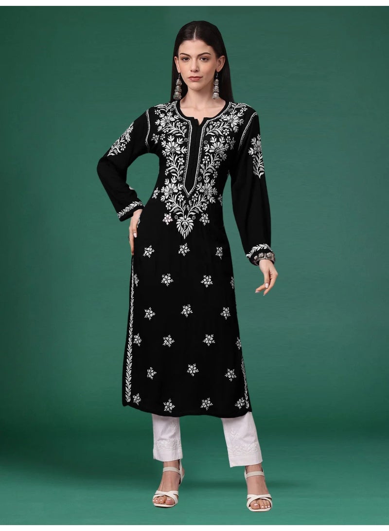 Alaya Hand Embroidered Chikankari Modal Kurta-AL4059 - Image 1