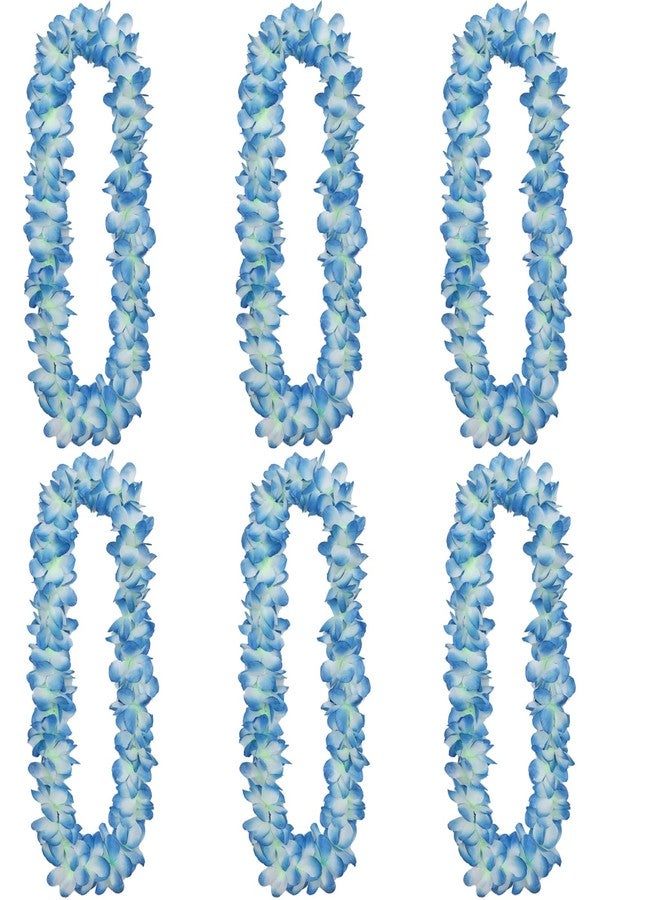 WAYTOSUC 6PCS Hawaiian Luau Party Supplies Tropical Flower Leis Necklaces for Kids Adults Hawaiian Beach Luau Wedding Birthday Graduation Party Favors Decorations (Blue,6) - Image 2