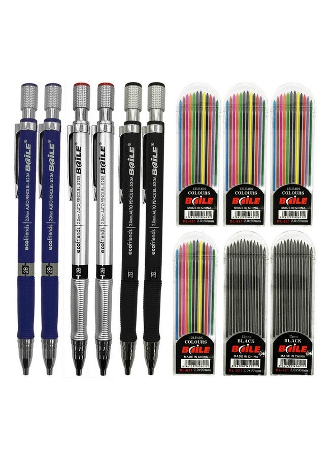 بايل JYsun 6 قطع أقلام رصاص ميكانيكية 2 مم مع 4 عبوات أقلام ملونة و2 عبوات أقلام سوداء للرسم الفني والنجار والكتابة والحرف اليدوية - Image 1