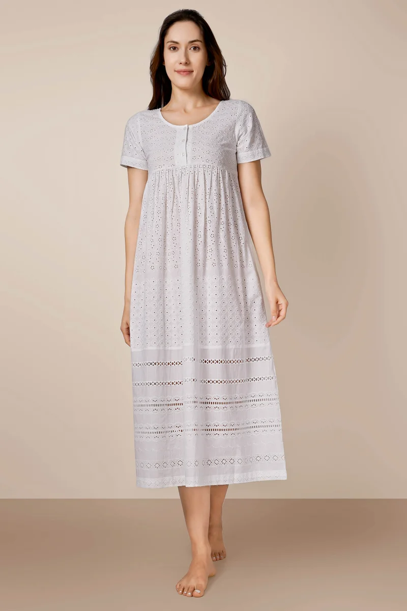 After Dark Melanie, Cotton Schiffli Dress