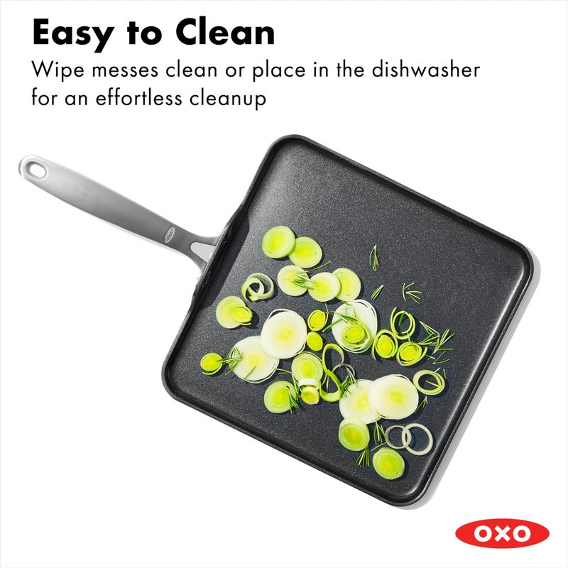 OXO Enhanced 11" Griddle Pan, PFAS-Free Ceramic Nonstick, Durable Hard Anodized Cookware, Scratch Resistant, Stainless Steel Handle, Good Grips, Dishwasher Safe, Oven safe, Black - Image 2