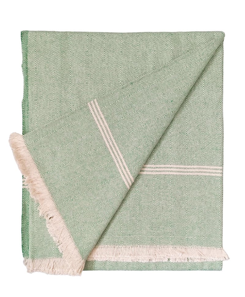 Arvore Bunkaar Plain Pure Handloom Khes - 100% Desi Thick and Heavy Cotton Khes/Summer Blanket/Chadar/Yoga Blanket (Green)-100 TC - Image 1