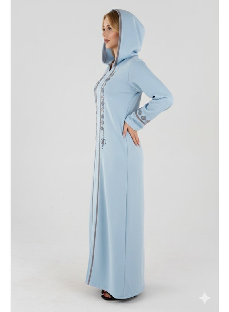 زيكوتكس  عباية شتوية نسائية بقلنسوة من خامة الميلتون الفاخرة - قفطان كاجوال مطرز بأكمام طويلة - Image 3