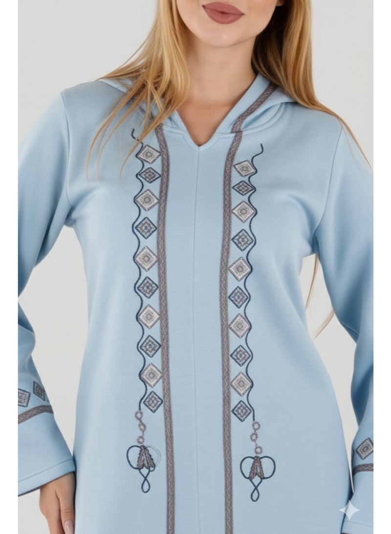 زيكوتكس  عباية شتوية نسائية بقلنسوة من خامة الميلتون الفاخرة - قفطان كاجوال مطرز بأكمام طويلة - Image 4