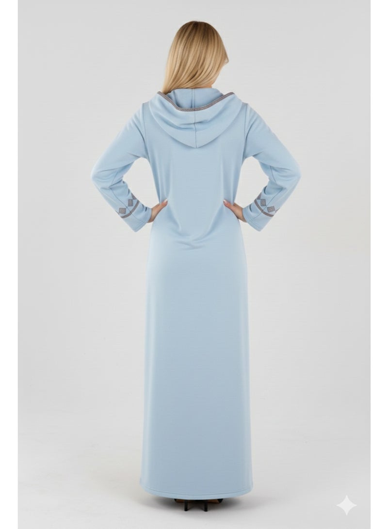 زيكوتكس  عباية شتوية نسائية بقلنسوة من خامة الميلتون الفاخرة - قفطان كاجوال مطرز بأكمام طويلة - Image 2