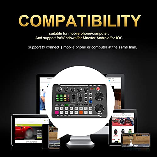 RV77 Live Sound Card, Mini Sound Mixer Board with 16 Effects and Voice Changer, Noise Reduction Bluetooth Live Sound Card Audio Mixer for Live Streaming, Podcast(Black,190 * 118 * 28mm) - Image 4