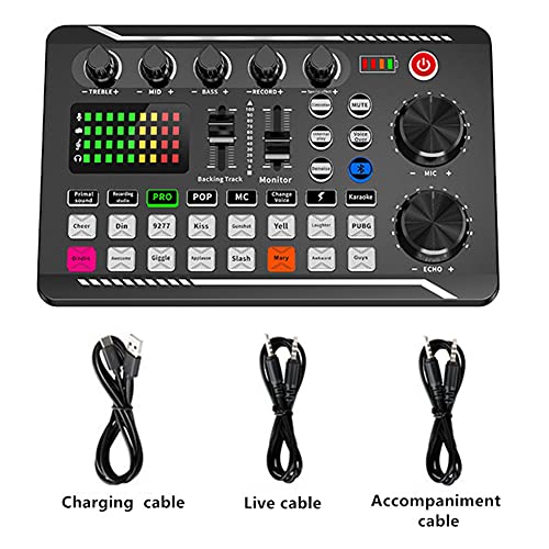 RV77 Live Sound Card, Mini Sound Mixer Board with 16 Effects and Voice Changer, Noise Reduction Bluetooth Live Sound Card Audio Mixer for Live Streaming, Podcast(Black,190 * 118 * 28mm) - Image 2